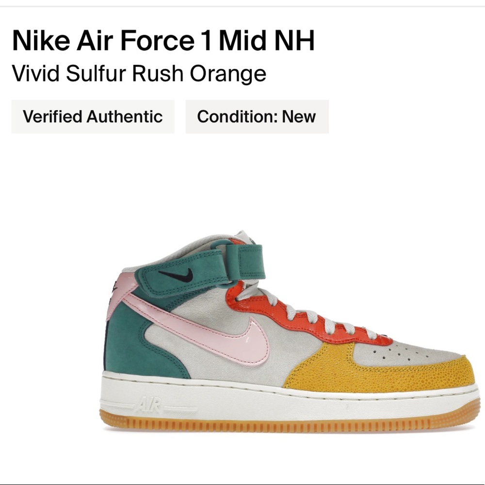 Nike Air Force 1 Mid NH Coconut Milk/Bleached Coral Mn Vivid Sulfur Rush Orange - Picture 16 of 16